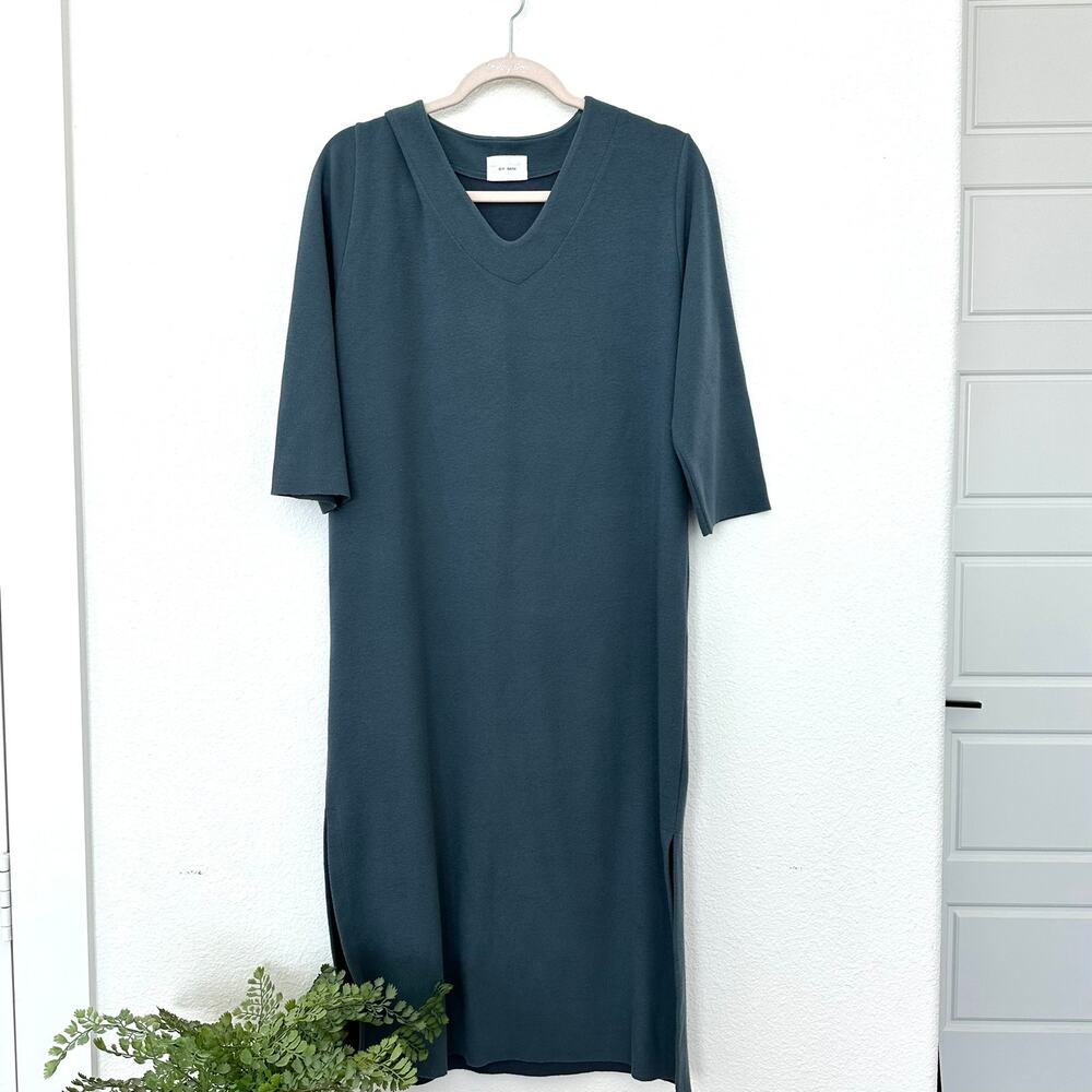 By Min Soft V-Neck Midi Dress with Side Slits